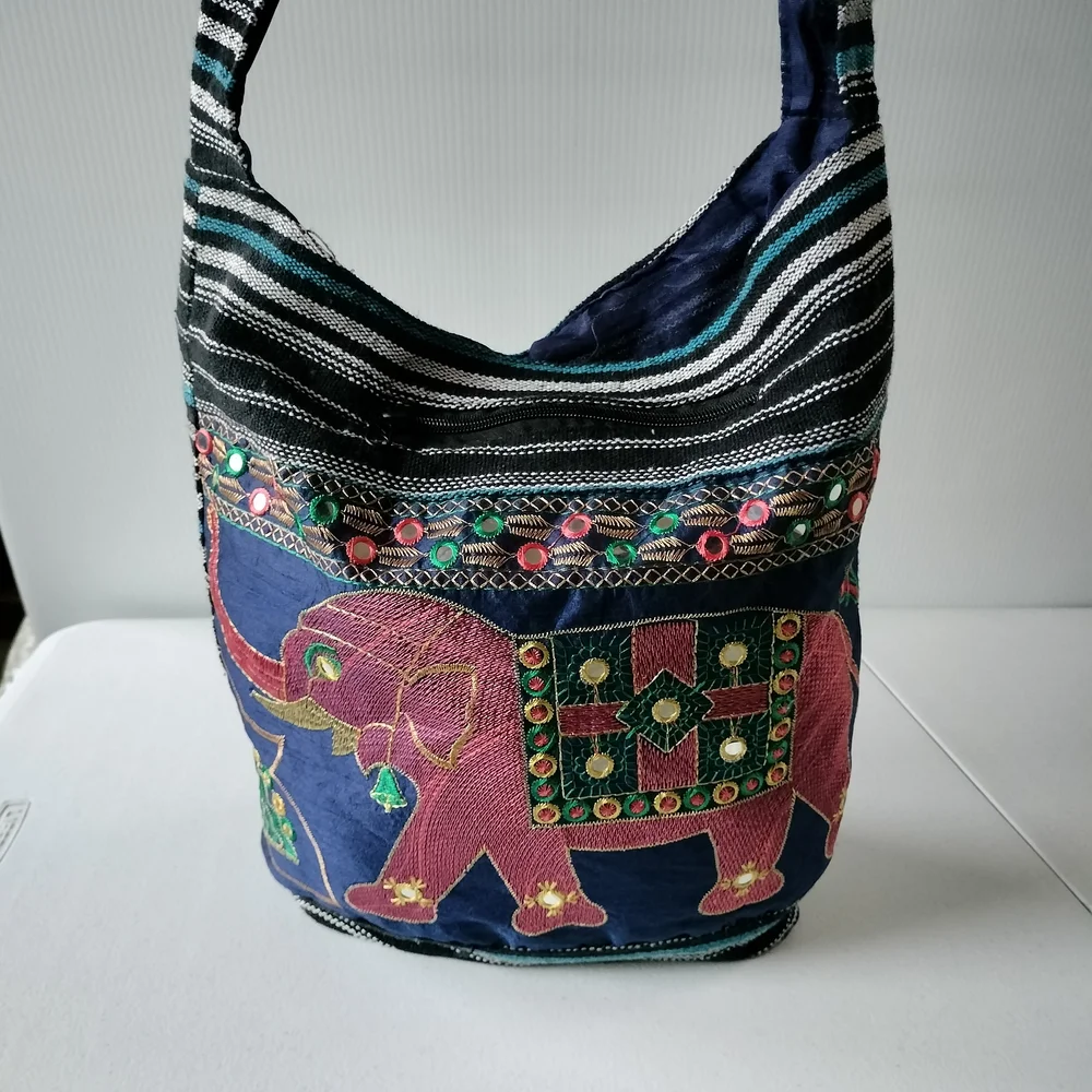 Traditional Indian style embroidered Elephant crossbody Bag artsy boho Colorful